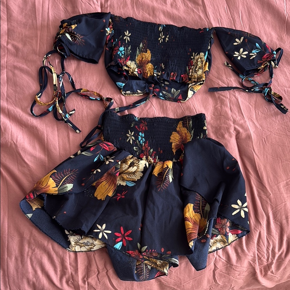 Floral Off-Shoulder Top and Skirt Set